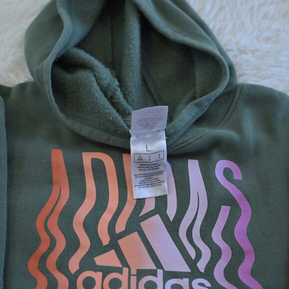Addidas Kids Size L Green Sweatshirt W/ Multi Color Logo - Picture 2 of 3